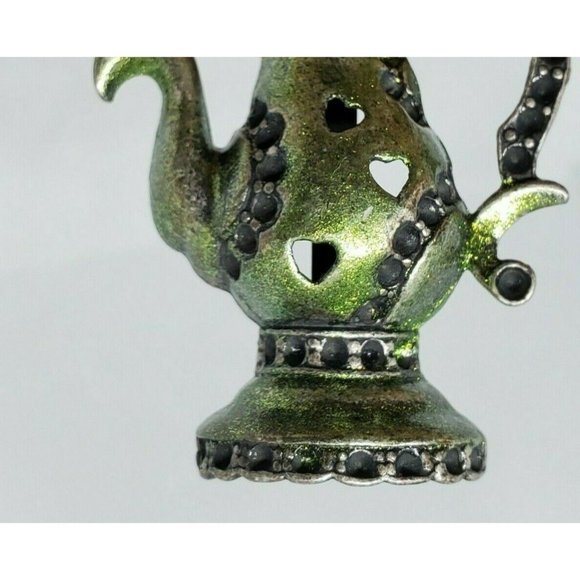 Rare Green Tea Kettle Lapel Pin Heart Embossed Hat Brooch - Picture 5 of 10